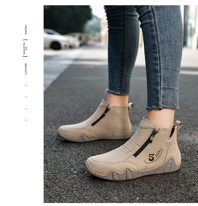 Neue Herren-Martin-Stiefel aus Leder mit hohem Schaft und Reißverschluss, beliebte handgenähte Damenschuhe, flache Schuhe für Herbst und Winter, Freizeitschuhe_voghion.com