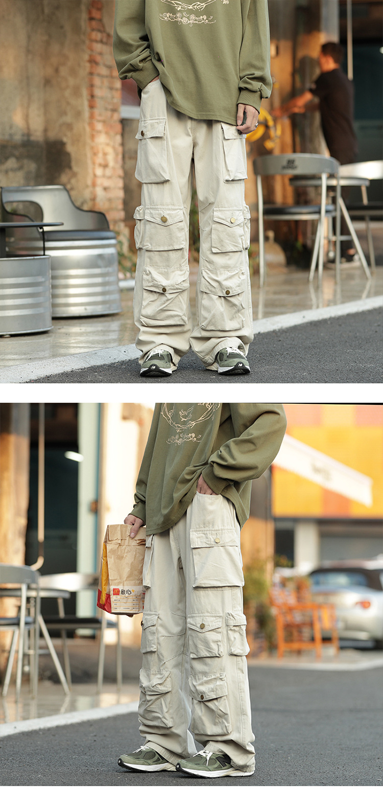 Arbeitshose für Herren mit mehreren Taschen, amerikanischer Stil, High Street-Look, trendig, lässig, vielseitig, locker, gerade, weites Bein_voghion.com