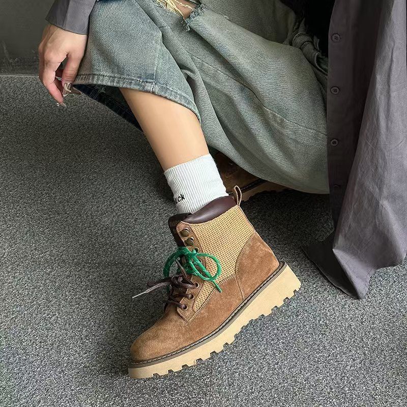 Nuove scarpe Martin con suola spessa per donna, primavera e autunno 2024, stivali da lavoro alla caviglia in stile britannico, stivali gialli versatili_voghion.com