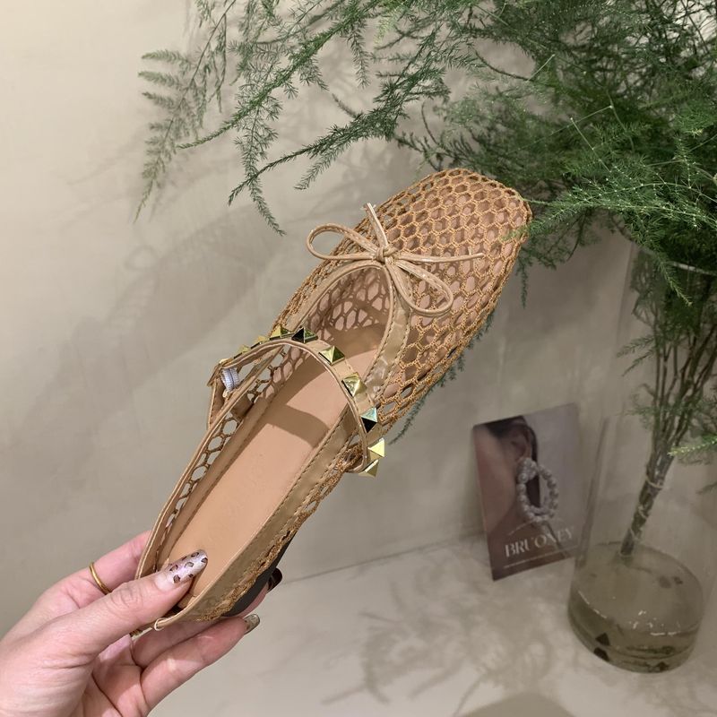 Lage hak Koreaanse stijl visnet geweven sandalen voor vrouwen 25 Zomer holle comfort niche strand Romeinse schoenen gesloten teen half_voghion.com
