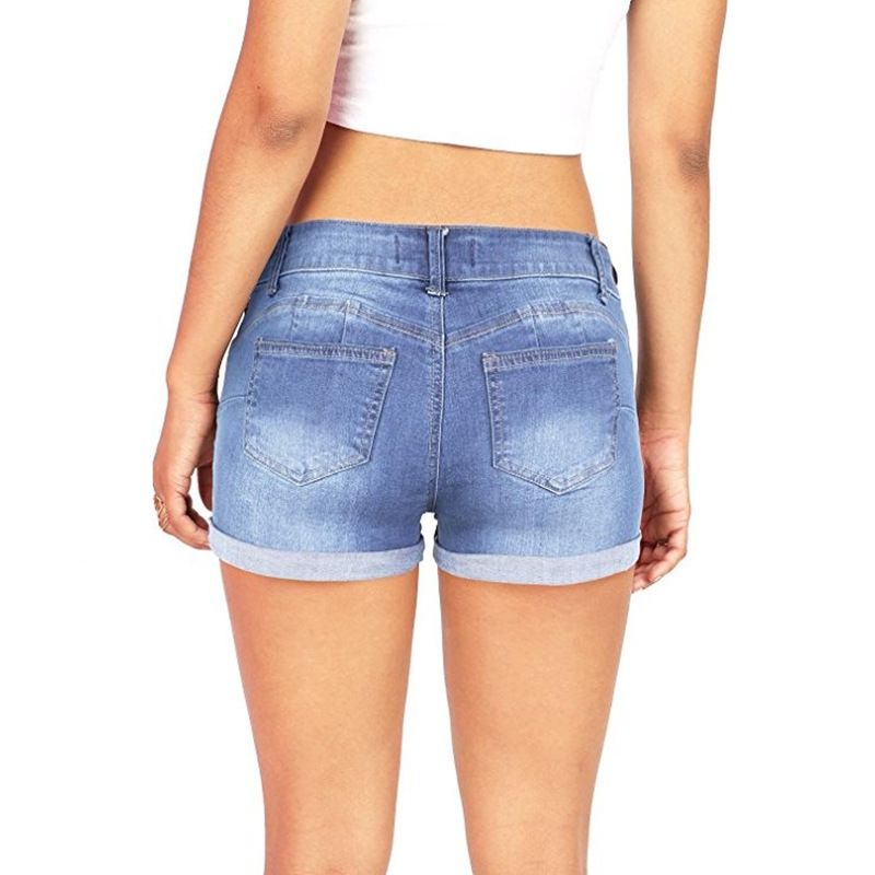 Pantaloni corti strappati alla moda da donna, con orlo bianco, elastici, vita alta, aderenti, in denim_voghion.com