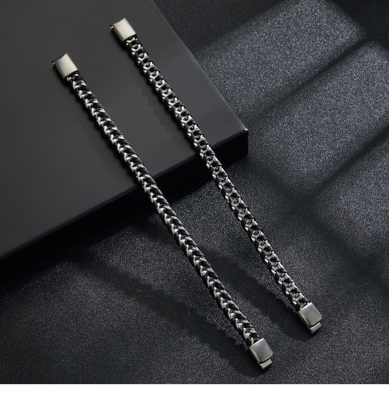 Braccialetti con ciondoli, braccialetti intrecciati in corda di pelle multistrato, braccialetti in pelle, braccialetti con fibbia magnetica in acciaio inossidabile da uomo_voghion.com
