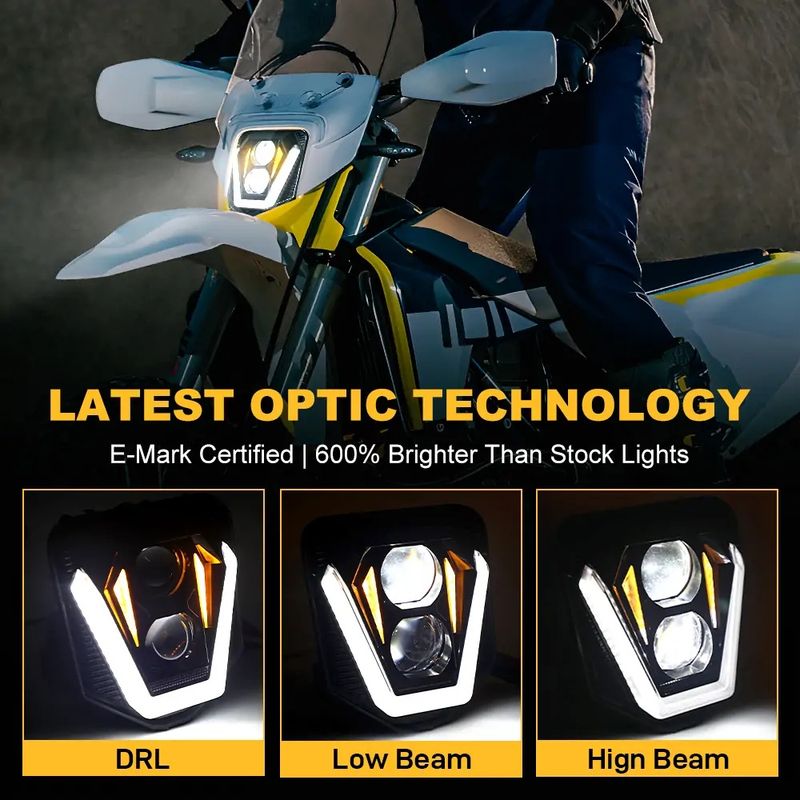 Conjunto de faróis de LED para motocicleta HUSQVARNA 2017-2021 300TE 150i 250i 300i com farol alto e baixo e modo de luz DRL âmbar_voghion.com