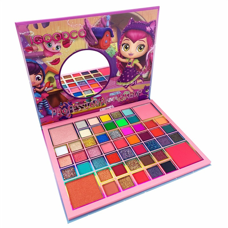 Kinderbühne, niedliche kleine Zauberfee, 51 Farben, Perlmutt, Pailletten, Hochglanz-Puder, Rouge, Lidschatten, Teller-Make-up_voghion.com