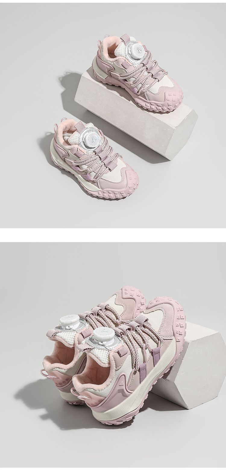 Sapatos infantis Sapatos esportivos para meninas Outono 2024 Novo estilo de sapatos para pais para crianças de médio e grande porte Botões giratórios de malha respirável_voghion.com