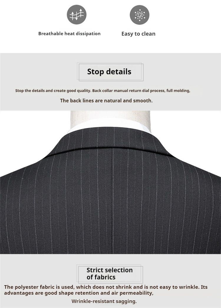 2024 Nuovo tre pezzi casual con colletto con fibbia, abito nero a righe coreano, completo da uomo slim fit_voghion.com