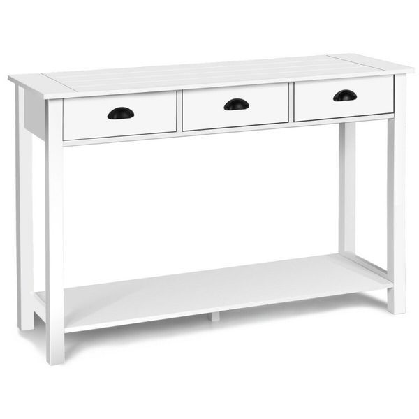 Wooden Console Table With 3 Drawers And 2-Tier Shelves_voghion.com