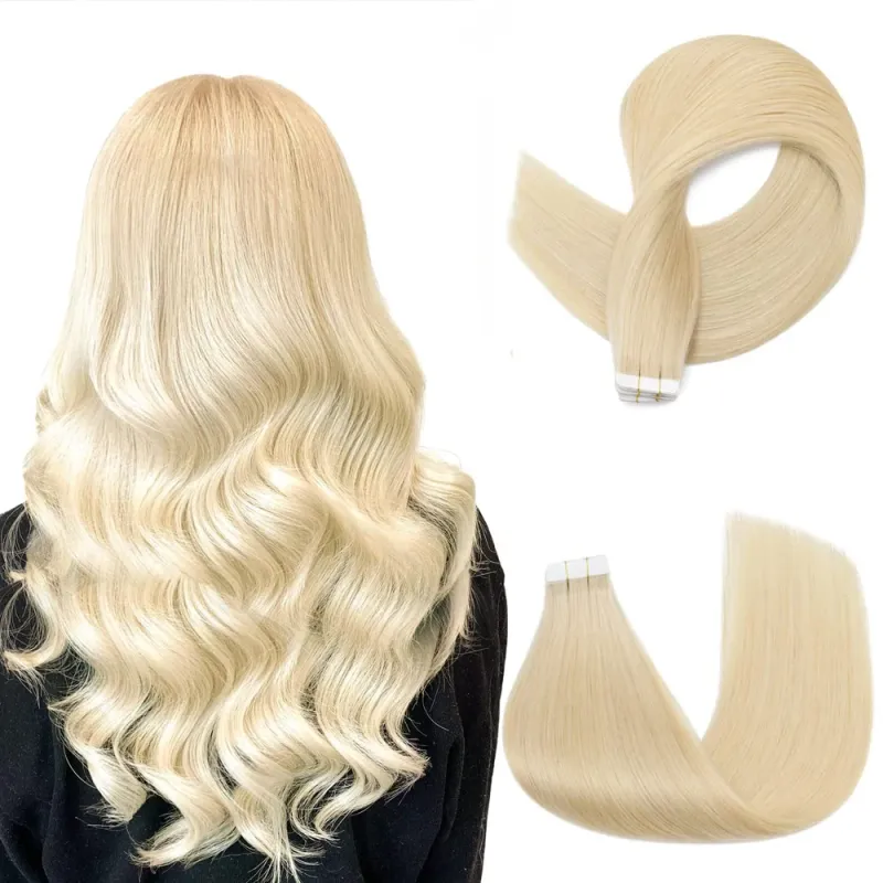 Extensiones de cabello humano con cinta adhesiva, 613 rubio decolorado, Remy, sin costuras, invisibles, para salón_voghion.com