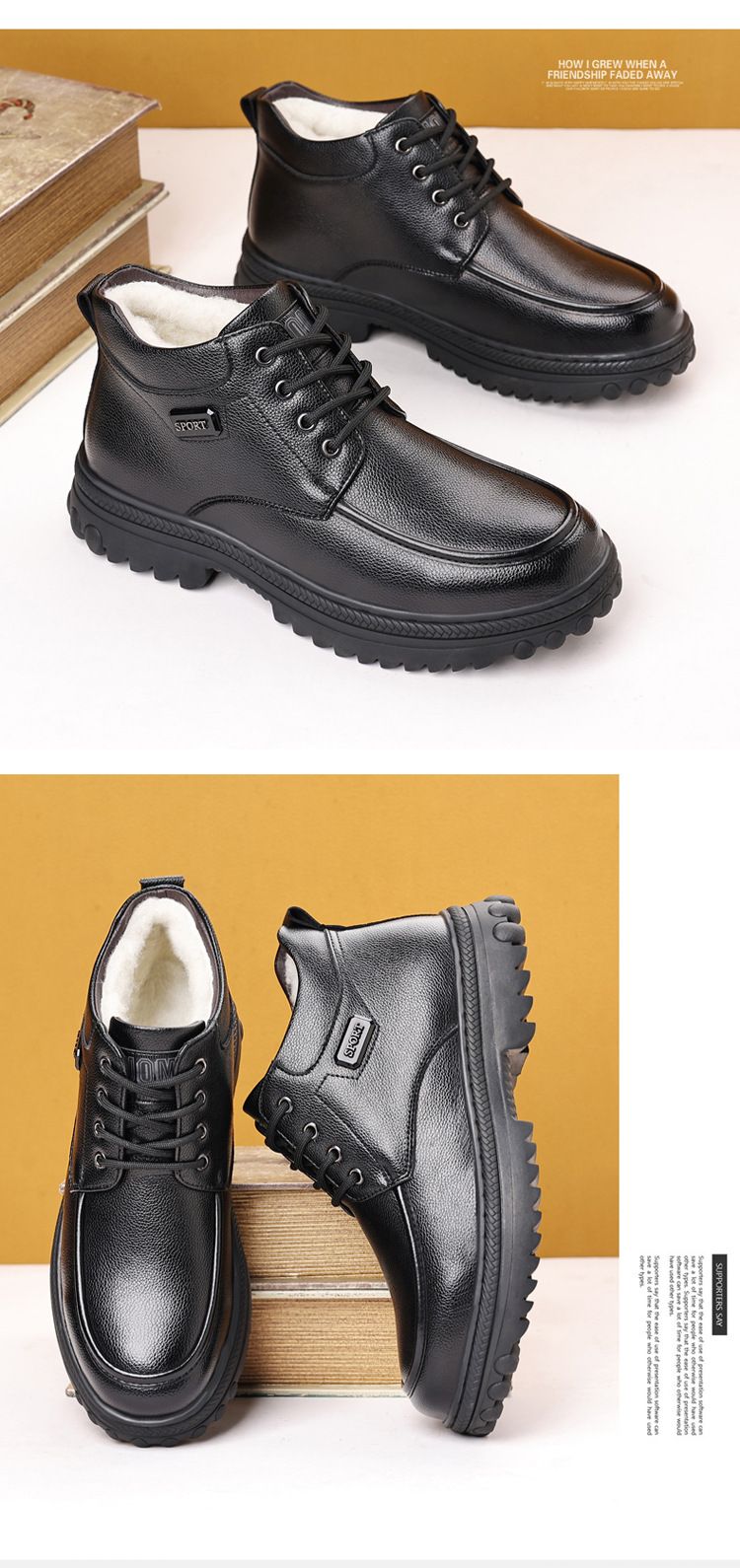 Wool thickened top layer cowhide snow boots non-slip wear-resistant high-top cotton leather shoes_voghion.com