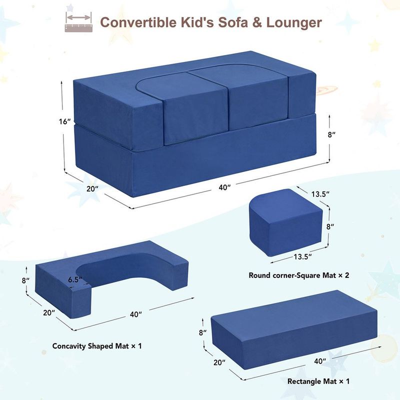 4PCS Modular Kids Play Couch Filled With 100% 28D Sponge,Toddler Nugget Convertible Couch_voghion.com