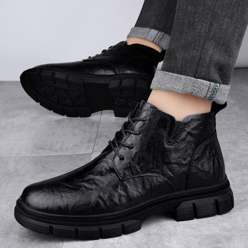High-Top-Retro-Martin-Stiefel mit dicker Sohle, wasserdichte kurze Stiefel, Outdoor-Werkzeugstiefel, Lederstiefel, Herrenschuhe_voghion.com