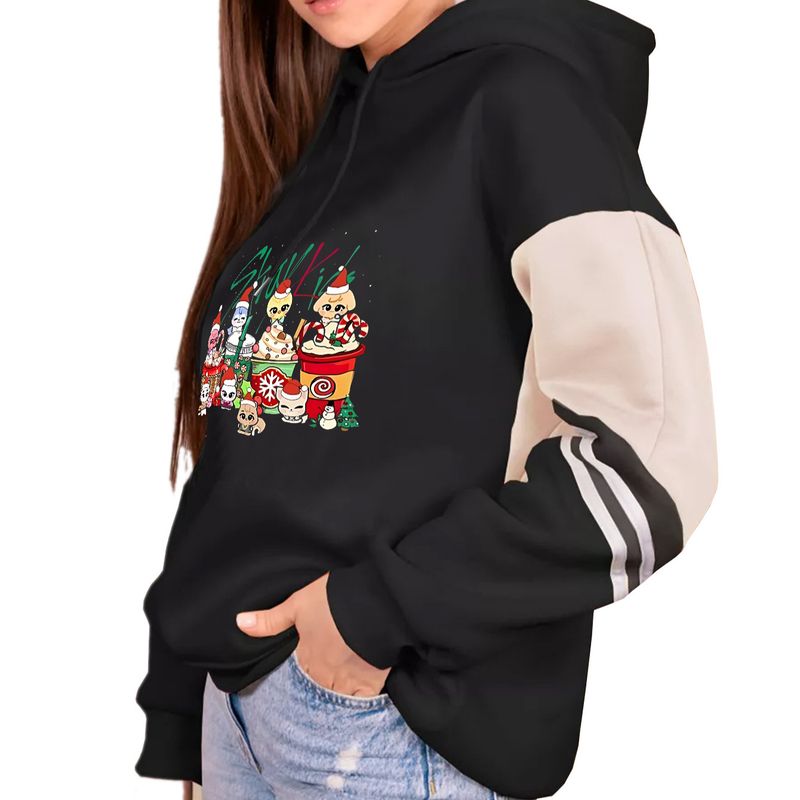 2025 New SKZ Stray Kids Q Version Cartoon Fashion Loose Plus Size Color-Block Hooded Sweatshirt Jacket_voghion.com