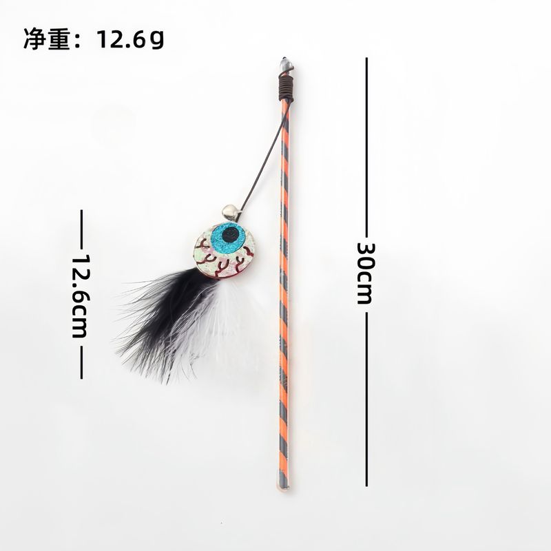 Halloween New Teasing Stick Pumpkin Ghost Feather Bell Plastic Cat Toy_voghion.com