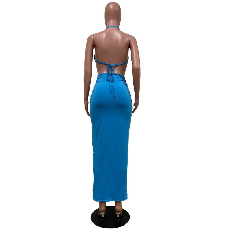 Y1141 Vêtements pour femmes de boîte de nuit Couleur unie Sexy Évider Fendu Cravate Dos Nu Ensemble deux pièces_voghion.com