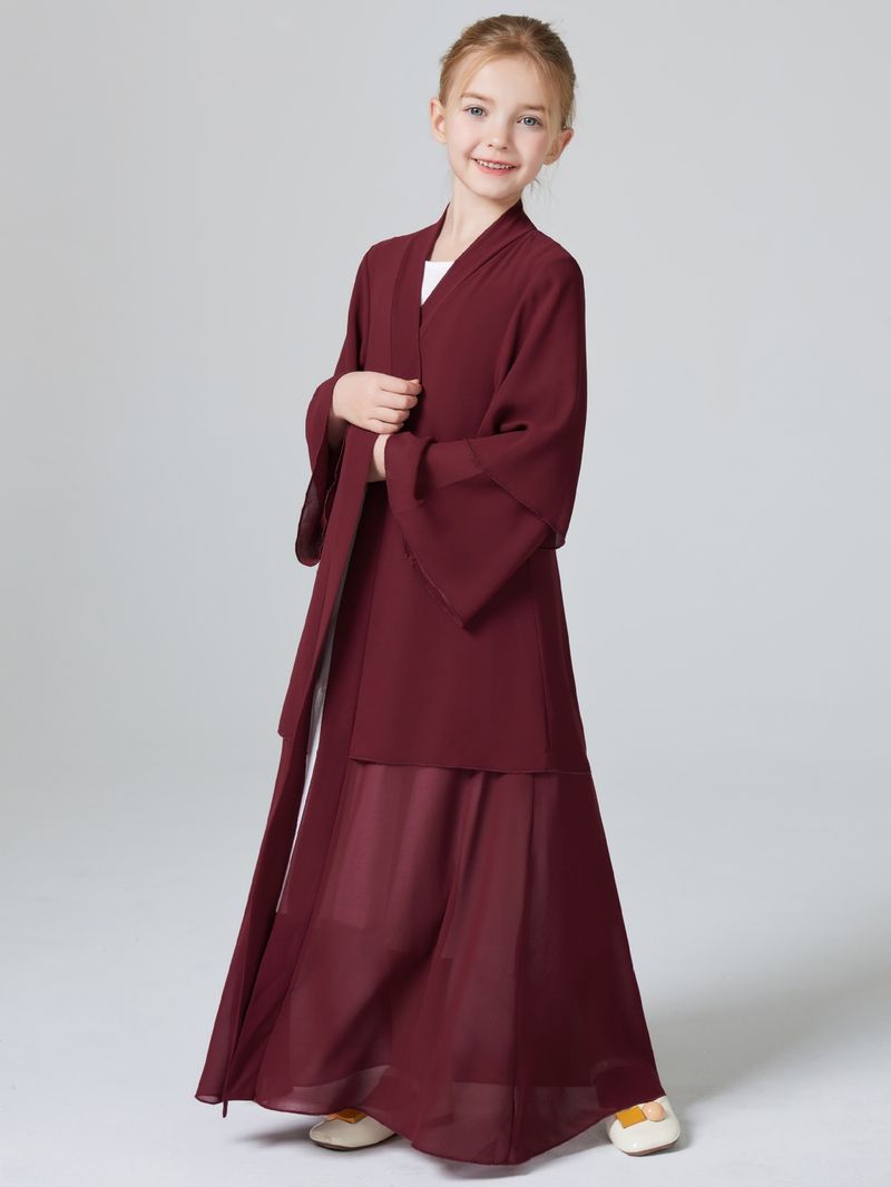 Madre e bambini Medio Oriente Kebaya Ragazze Due strati Chiffon Cardigan Abaya Abito_voghion.com