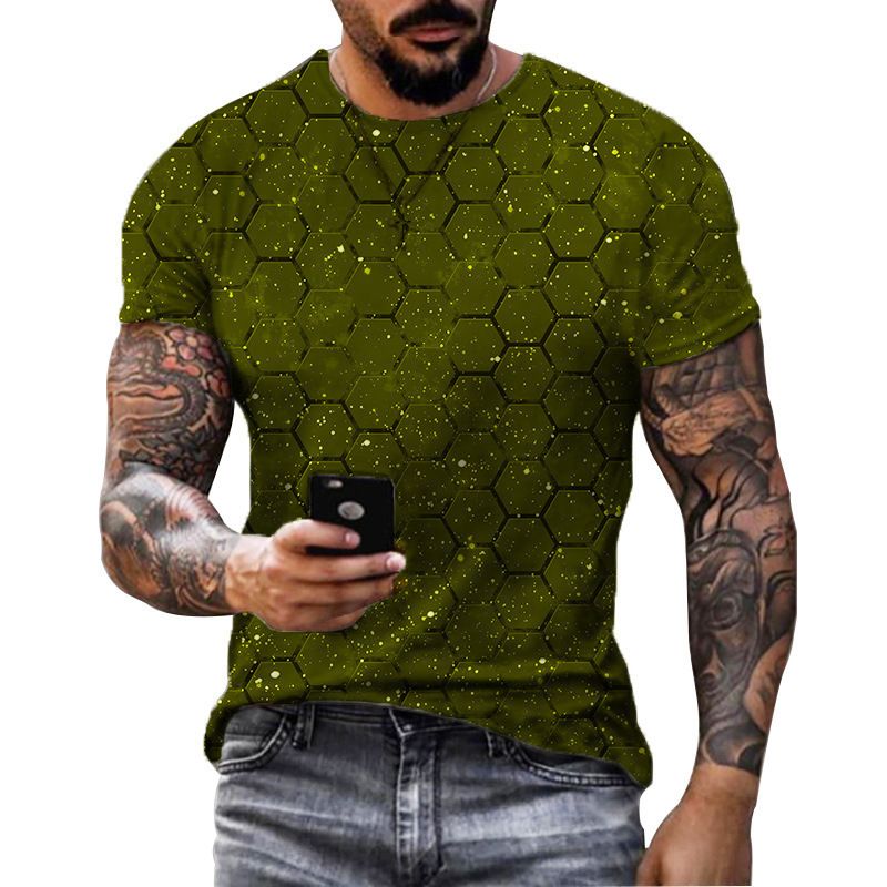 Unbeatable Quality 2025 Polygonal Square Pattern 3D Printed Men's Short Sleeved T-shirt_voghion.com