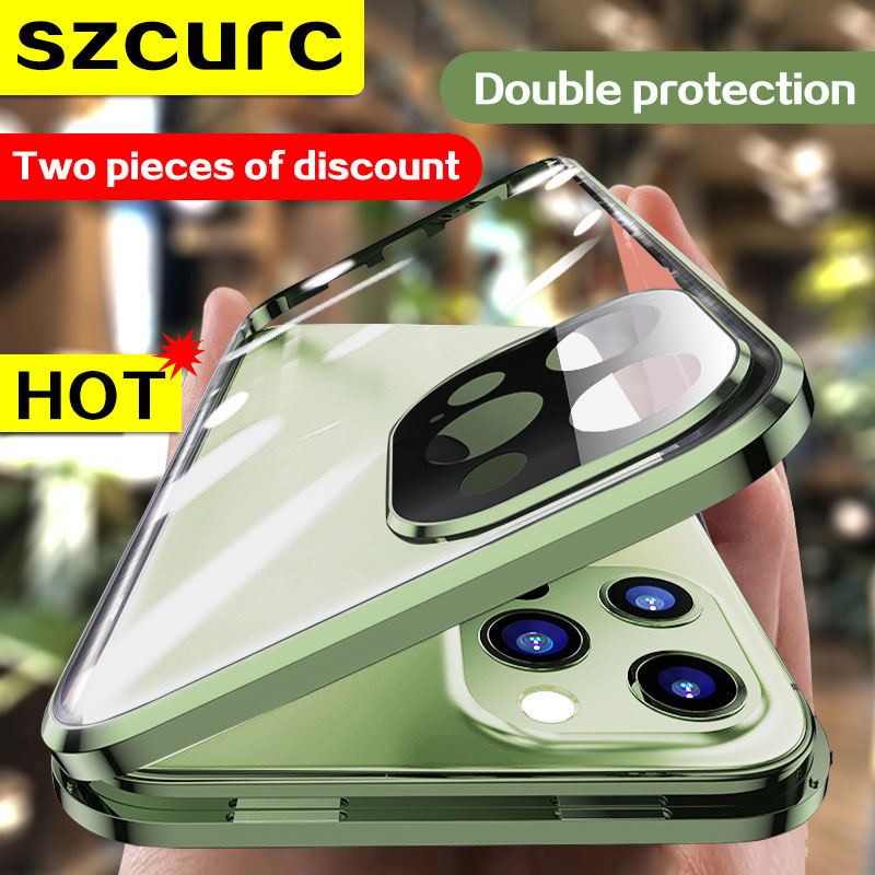 iPhone 11 12 Mini 13 New 360° Full Protection For iPhone 14 Pro max phone Case.Tempered Magnetic Adsorption Glass cover bag_voghion.com