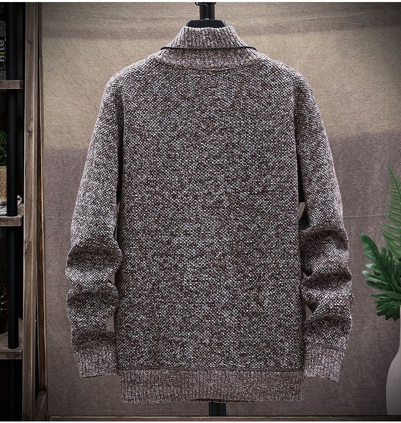Men's long-sleeved stand collar and fleece thickened solid color half-zip pullover sweater for men_voghion.com