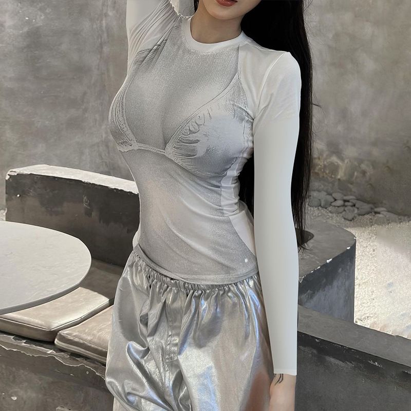 Damen Herbst Winter Neues modisches und personalisiertes Druckdesign, Spicy Girl Style Rundhals Langarm Slim Fit_voghion.com