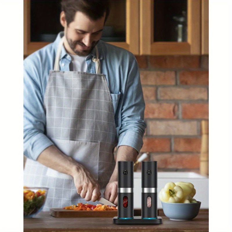 1/2 STÜCKE Elektrische Salz- und Pfeffermühle Set Automatische USB-C Wiederaufladbare Einstellbare Grobheit Einhandbedienung LED Licht Urlaub Geschenk149_voghion.com