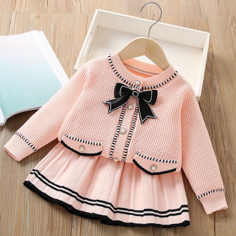 Conjunto de suéter para niña, dos vestidos de punto para niña, estilo extranjero, pequeña fragancia, moda_voghion.com