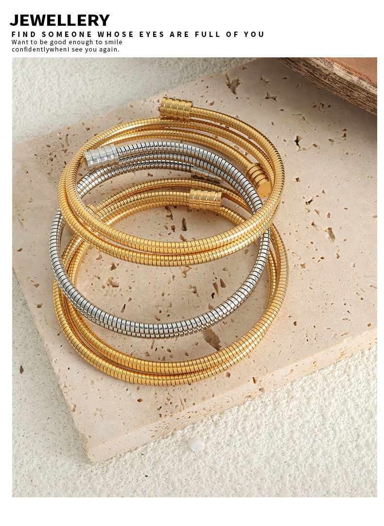 Simple Snake Bone Chain Multi-layer Stacked Fashionable Versatile Titanium Steel Gold-plated Bracelet Jewelry Women_voghion.com