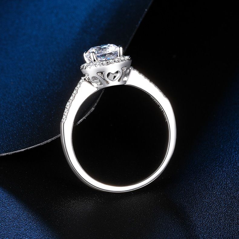 S Pure Silver Moissanite Ring, Women's Straight Arm Round Bag, Light Luxury High-end, Proposal And Wedding Ring_voghion.com