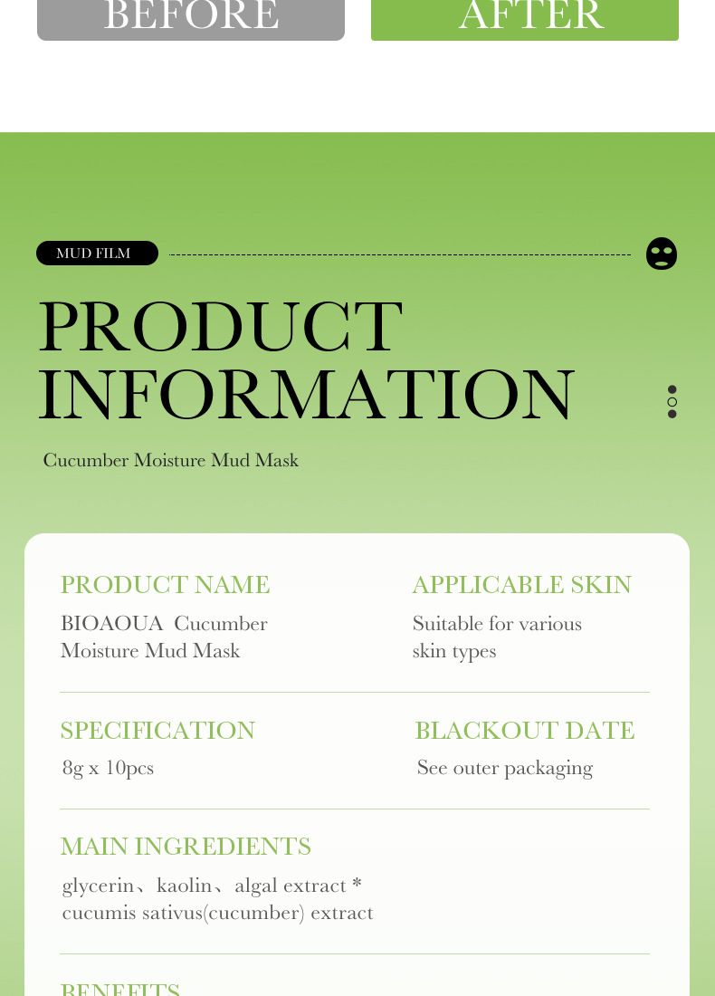BIOAOUA Dead Sea Mud Whitening Mud Mask 8gx10pcs Hydrating Oil Control Cleansing Mask Moisturizing Mask_voghion.com