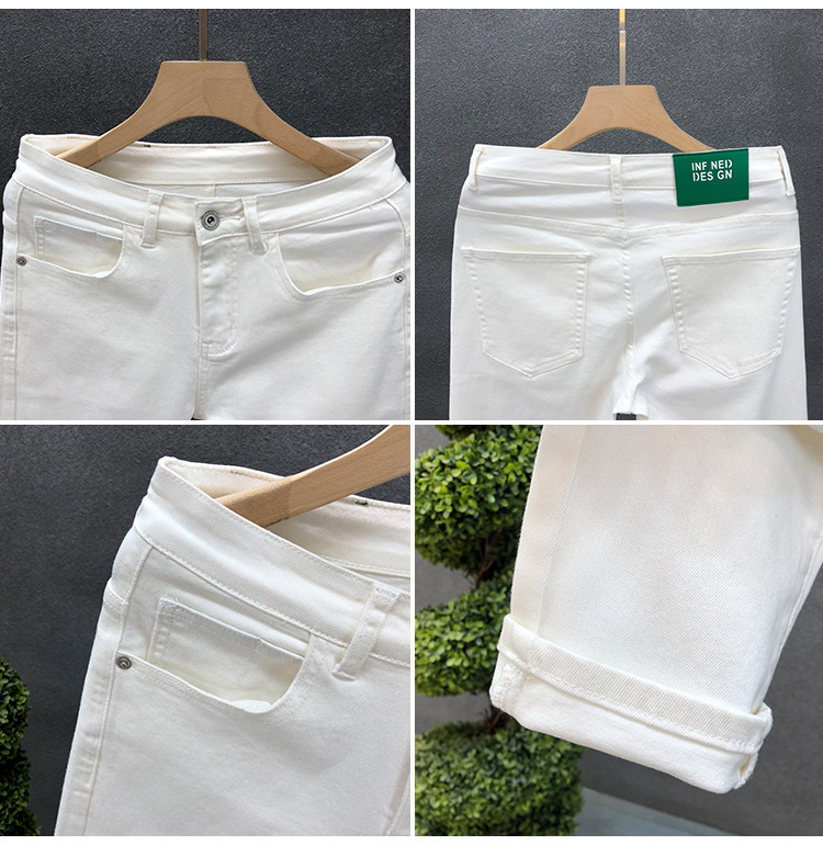 Miesten yksiväriset farkut miehille Trendikäs merkki Slim Fit Skinny Nine-point housut miehille Henkiset nuoret miehet valkoiset vapaat housut_voghion.com