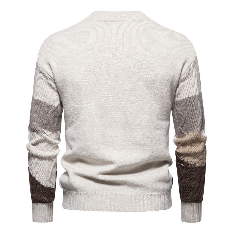Herrenbekleidung Neuer Außenhandel Grenzüberschreitender Herren-Rundhalspullover mit farblich passendem Retro-Twisted-Flower-Herbst- und Winter-warmer Strickpullover_voghion.com