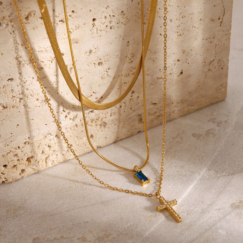 Collana girocollo con ciondolo geometrico in acciaio inossidabile a strati, con zirconi, per donne, elegante e alla moda_voghion.com