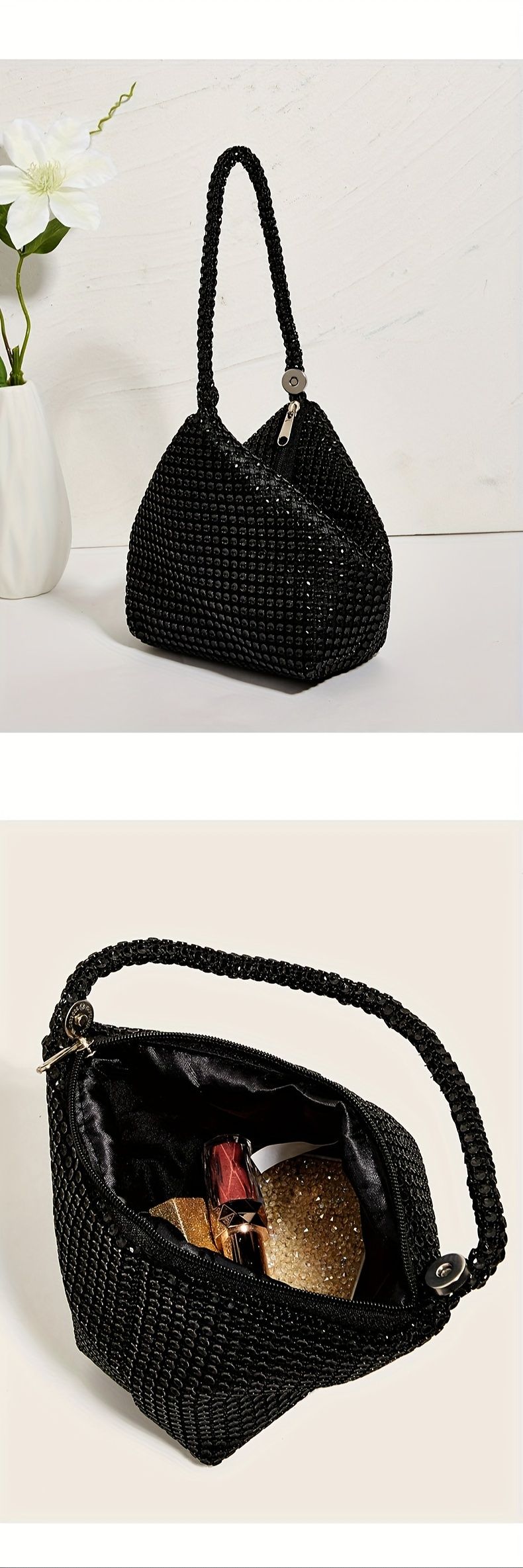 Mini glitter- och strass-kutsch, elegant glittrig kuvertväska, modeväska och handledsväska för dam till karnevalsbröllop_voghion.com