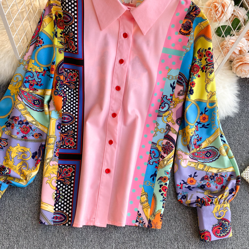 Ženska boemska eksotična srajca z napihnjenimi rokavi z reverji za ženske z visokim pasom ozko krilo za ženske_voghion.com