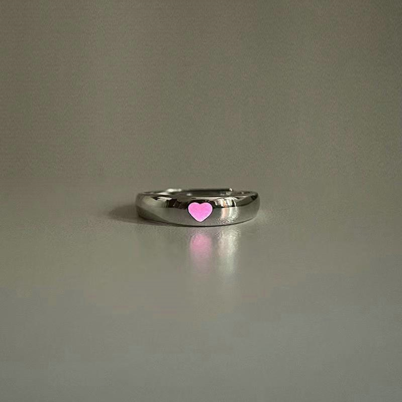 Ready Stock Luminous Blue Pink Light Heart Ring for Women Men Couple Fluorescent Glow In Dark Adjustable Finger Rings Fashion_voghion.com