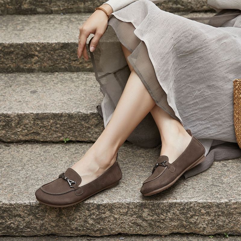 Genuine Leather 2025 Spring Summer New Sole Soft Surface Loafers Slip-On Single Breathable Non-Slip Commuter Women's_voghion.com