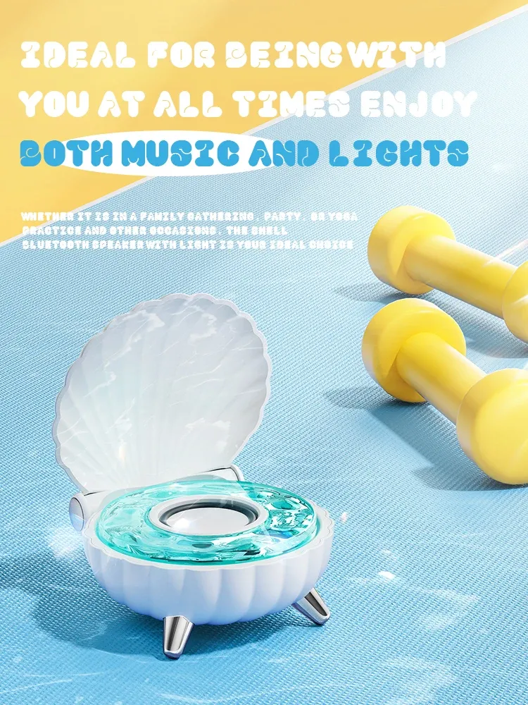 Altoparlante Bluetooth wireless retrò a forma di conchiglia, lettore musicale, suono stereo, lampada di proiezione di luce ambientale colorata, cassa sonora per dormire_voghion.com
