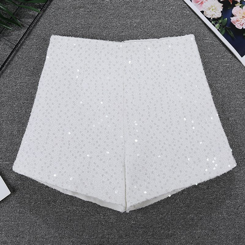 Dammekleedung héichwäerteg glänzend Lieder Shorts Héich Taille Wollen Casual A Line Hosen Baussebekleedung Bottom Stiwwelen Hosen_voghion.com