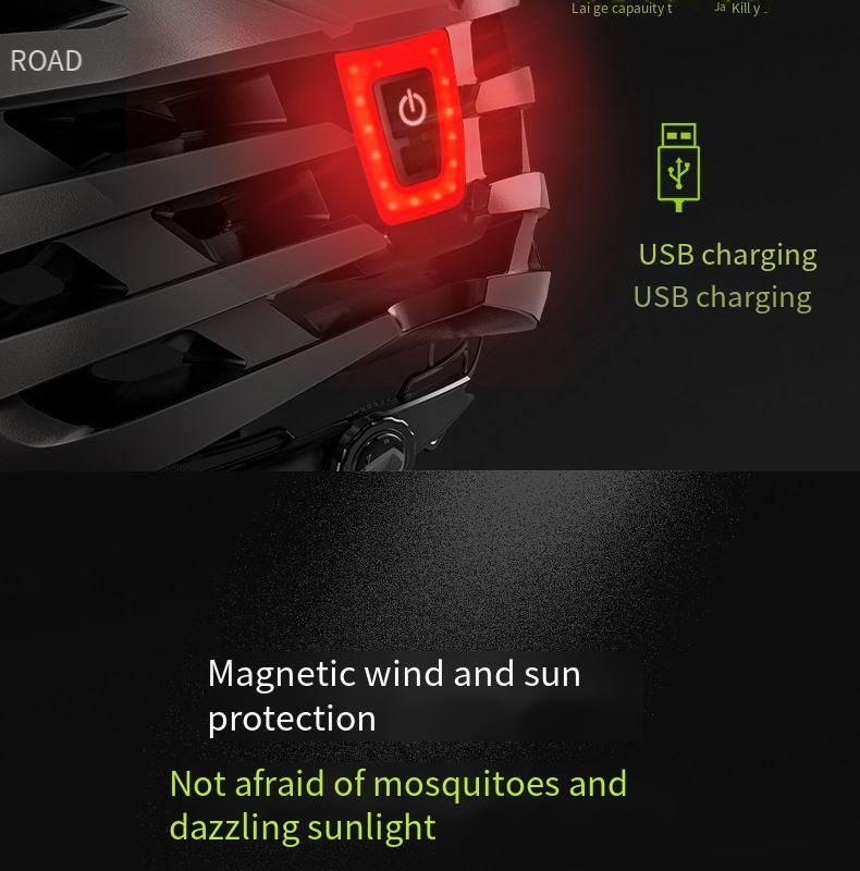 Casque de vélo moulé intégré avec pare-brise et éclairage magnétique_voghion.com