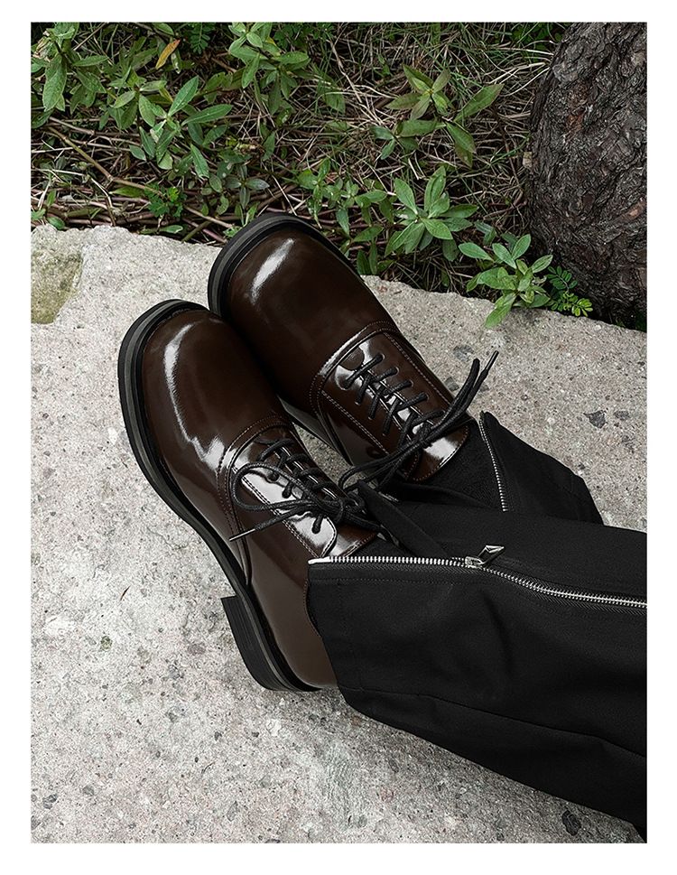 Scarpe da uomo e da donna Business Elite Derby in pelle con suola spessa, stile britannico, formali e alla moda, 14643 Marrone-J_voghion.com
