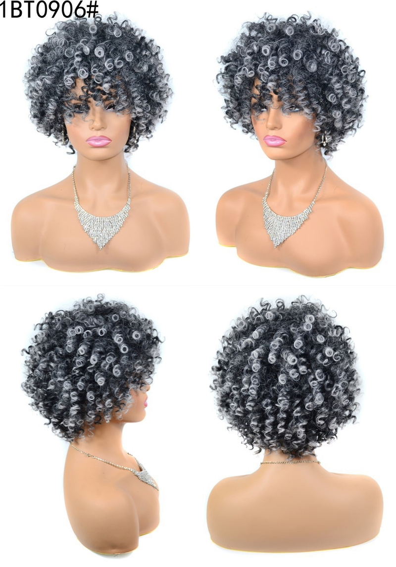 Synthetic wig Short style screw fluffy and explosive wig cover popular small curly head cover_voghion.com