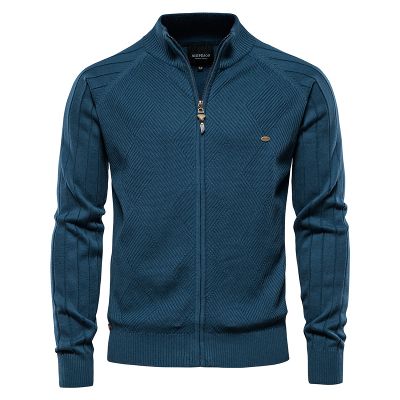 AIOPESON Argyle Solid Color Cardigan Men Casual Quality Zipper Cotton Winter Mens Sweaters Fashion Basic Cardigans For Men_voghion.com