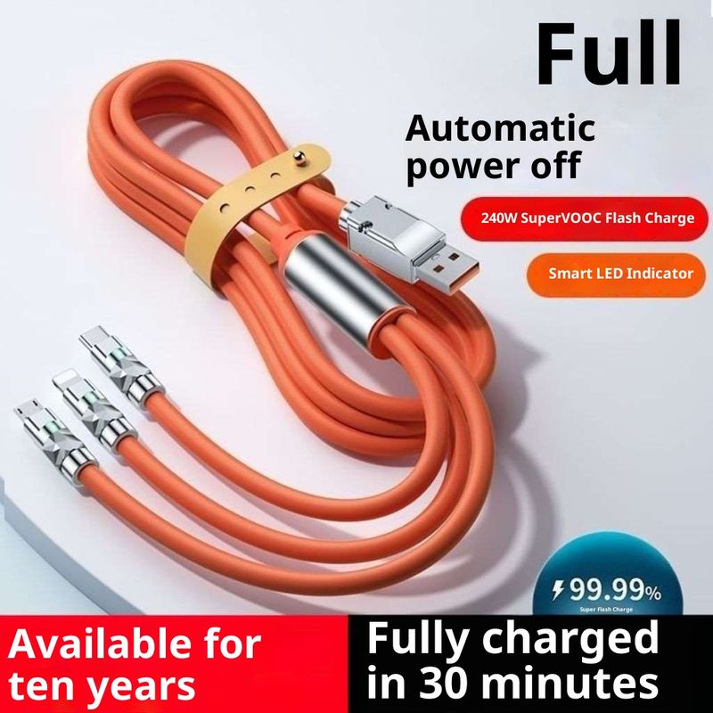 Câble de charge Digitex Bold 240W Flash Data 3-en-1 compatible avec les téléphones portables Huawei, VIVO, Xiaomi et OPPO (6 A)_voghion.com