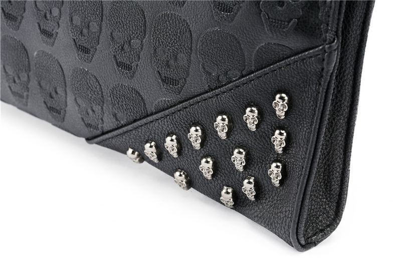 Pochette con rivetto con teschio Borse da uomo Design alla moda Portafoglio da uomo in pelle PU con busta a spalla_voghion.com