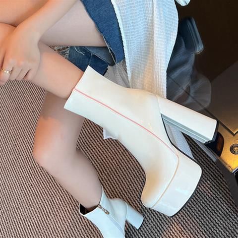 40-43 Herbst Winter Plattform Super High Heel Kurz Für Frauen Runde Kappe Farbe Block Vielseitig Elegante Mode Prinzessin_voghion.com