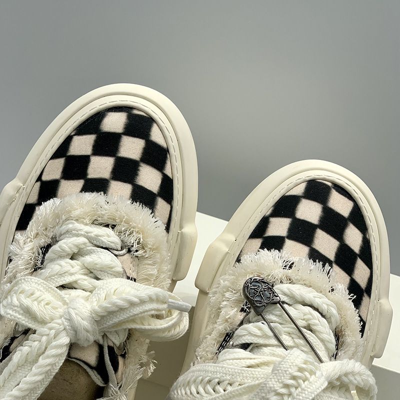 Donggu Goods Wu Jihao Cotton Cdy 2.0 Pixel Grid Schwarz D Weiß Dickbesohlte Paar Cvas Bettlerschuhe Lächelnd_voghion.com