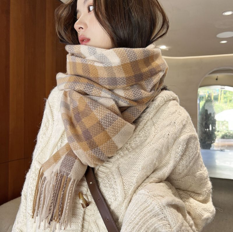 Sciarpa in cashmere 2025, di media lunghezza, spessa, calda e dolce, a quadri, scaldacollo per donna._voghion.com