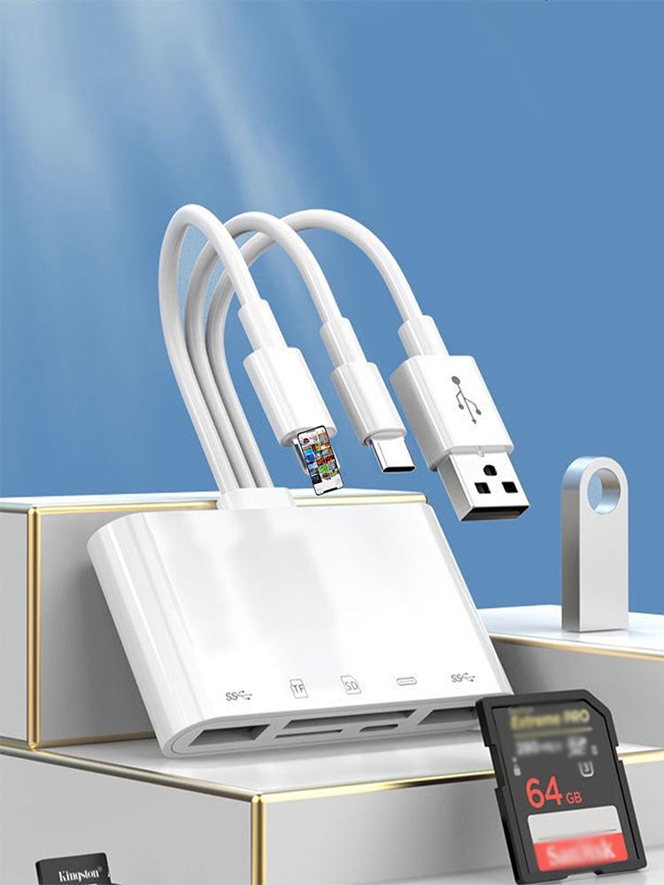 Three-wire 5-in-1 Car Reaer, Multi-function OTG Converter, High-speed Transmission, Compatible With Phone Laptop_voghion.com