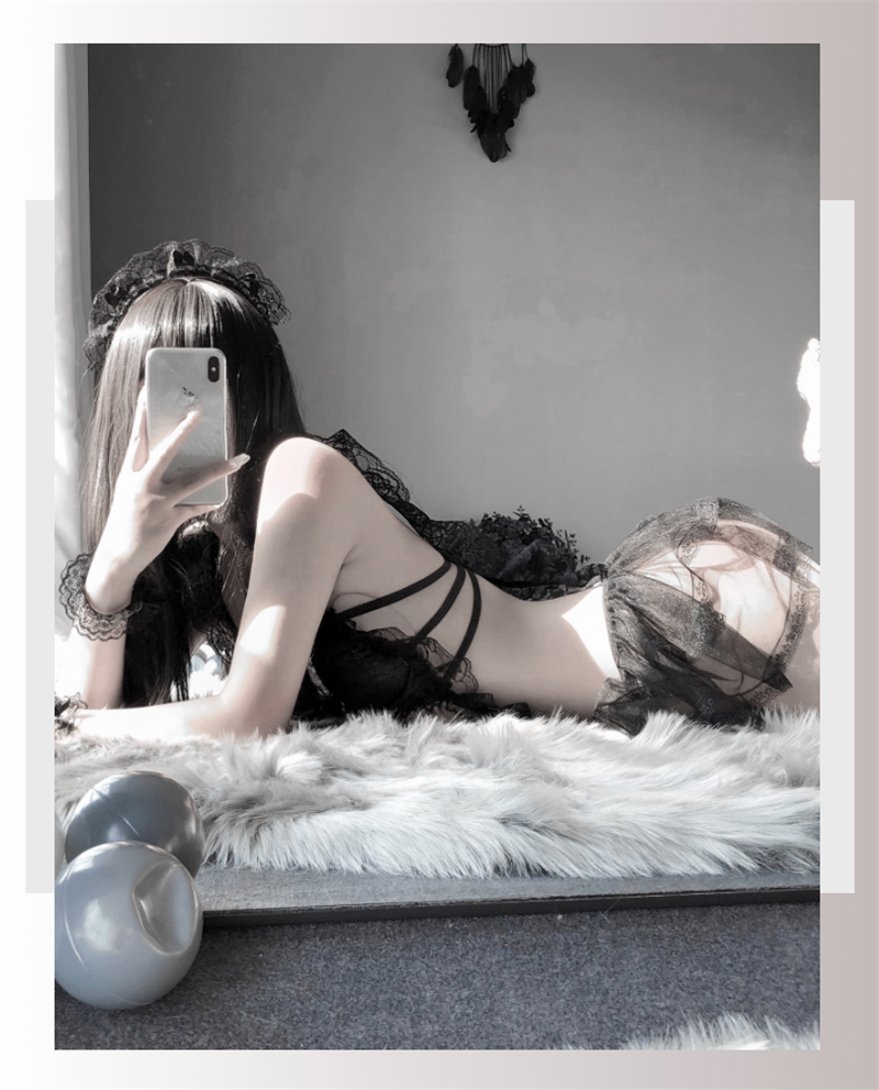 Abito erotico da donna in pizzo Babydoll Costumi sexy Cameriera giapponese Cosplay Prospettiva Lingerie Intimo Servo Classico_voghion.com
