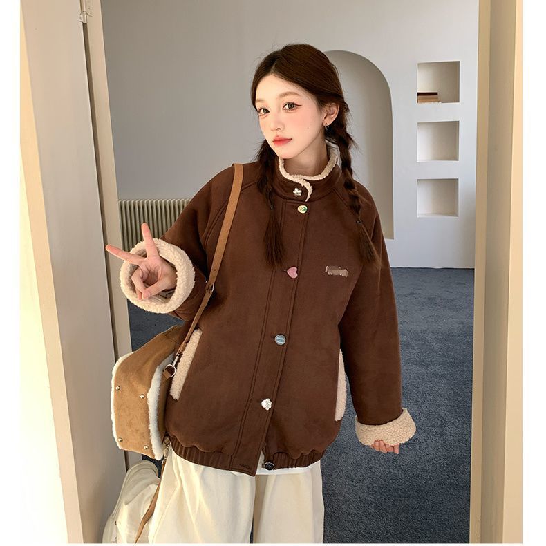 Nuovo cappotto in lana d'agnello 2024 per donna, autunno e inverno, foderato in pile, spesso, in pelle scamosciata imitazione pecora, casual_voghion.com