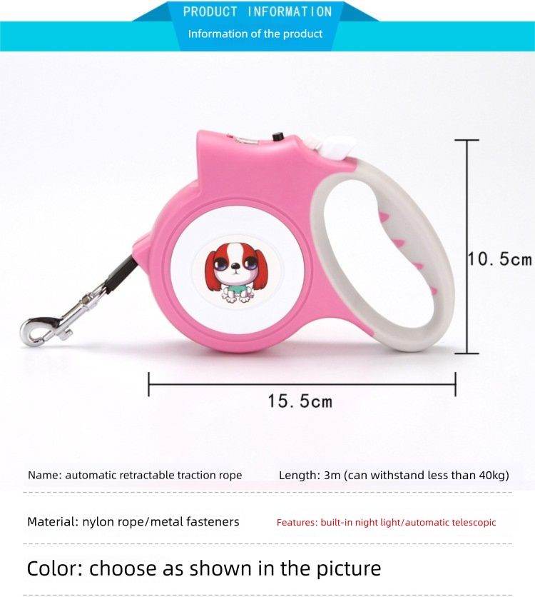 Guinzaglio retrattile per cani, portatile, automatico, per passeggiate notturne, per animali domestici, esterno, con luce_voghion.com